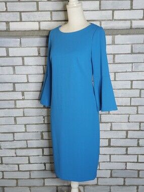 Calvin Klein Women's 3/4 Bell Sleeve Sheath Dress Size 8 Blue